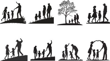 Naklejka premium Kids and parents silhouette set