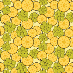 grapes and orange slices vector repeated pattern, seamless pattern design
