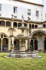 Fototapeta premium Colonnade of cloister of Santa Cruz Monastery and Church at Coimbra, Portugal
