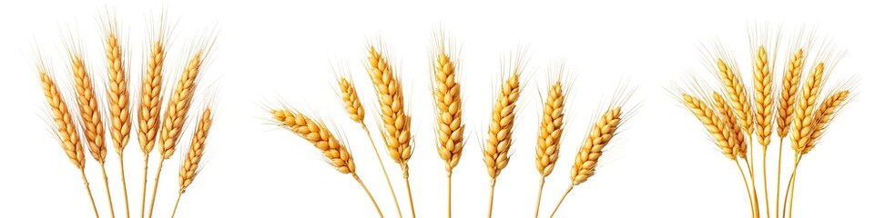 Set of various ears of wheat isolated on transparent background