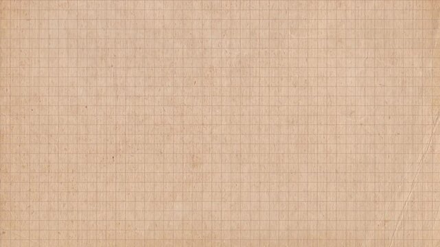 Vintage paper texture background video with stains and checkered grid. Kraft paper texture, aged old notebook page, diary sheet template backdrop 4K stop motion. Empty abstract loop animation backdrop