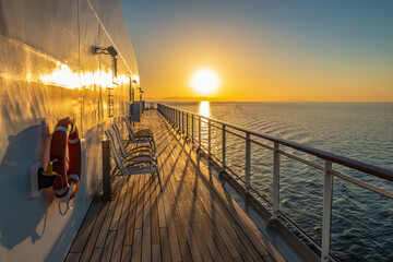 Sunset View from Luxury Cruise Ship Promenade Deck