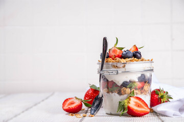 Summer berries granola breakfast layered dessert