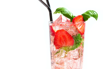Strawberry and basil Mojito cocktail drink