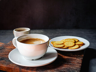 Espresso cup with Americano shot and biscuit breakfast set