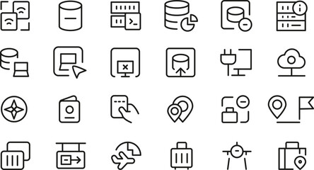 Comprehensive Set of Travel and Database Icons 30 High-Quality Line Icons for Websites and Applications