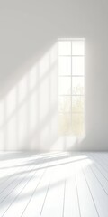 Obraz premium Bright and Serene White Studio Interior Bathed in Natural Sunlight with Minimalist Decor for Shoots