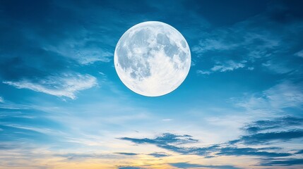 Fototapeta premium A breathtaking full moon ascends in a vibrant sunset sky du Ramadan night offe a serene and peaceful eastern moonlit scene perfect for spiritual reflection and celebration.