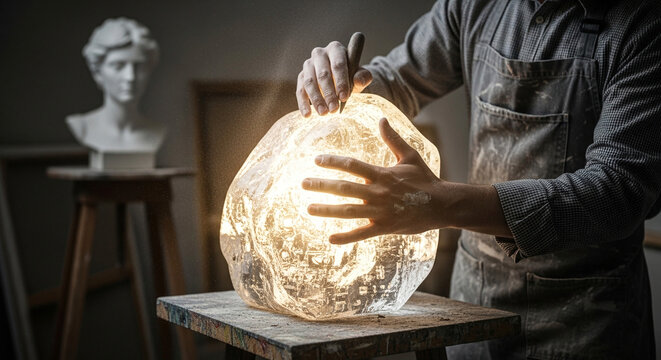 Scientist Holding Glowing Digital Globe in Studio