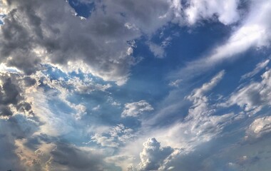 Beautiful wide panorama of a cloudy sky with soft blue colors