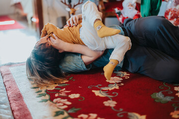 A heartwarming moment of playful bonding between family members, highlighting love and joy during a...