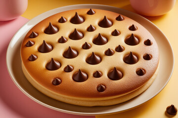 Chocolate chip basque cheesecake on a colorful background with pastel tones