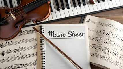Crisp Music Sheet with Violin and Keyboard