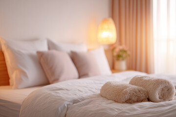 serene bedroom environment emphasizing soft warm lighting that promotes relaxation and restful sleep