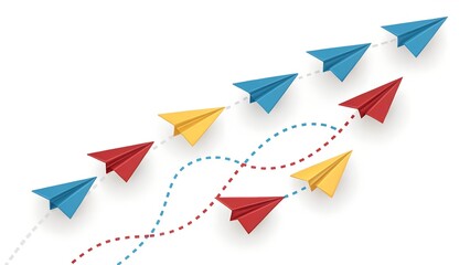 Colorful Paper Airplanes Flying in Formation