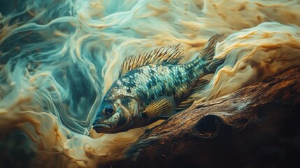 Aquatic fish amidst swirling, ethereal smoke