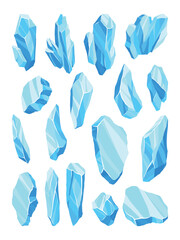 Crystals of ice, iceberg broken pieces of ice, icicles, cold frozen blocks ice mountain, winter landscape for game design cartoon vector illustration