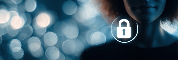 Facial Recognition Lock Overlay on User Avatar With Blurred Background Creating a Secure Digital Identity Concept