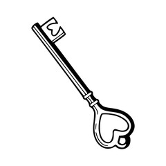 heart-shaped antique door key outline