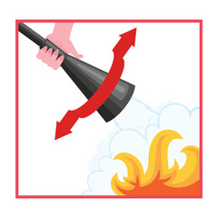 Fire extinguisher instruction. Fire prevention and extinguishing tips. Safety Information, poster or banner for website. Cartoon flat vector illustrations isolated on blue background