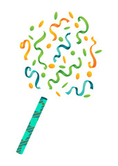 Party popper icon. Holiday popper cone with confetti, congratulate or celebrate element. Exploding cracker icon in flat design. Vector illustration isolated on white background