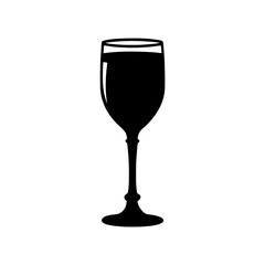 A black silhouette of a wine glass filled with dark liquid art on white background , no background