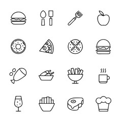 food icons set , Outline icons of various food items arranged in a grid pattern on white background , no background