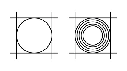 Minimalist white grid with concentric circles.