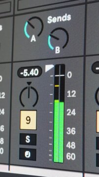 Audio monitoring. Audio meter on screen. Music production. Close up