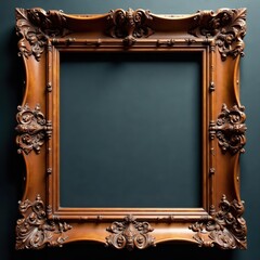Massive carved wood frame, rich brown patina, swirling motifs, antique, weathered