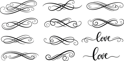 Elegant collection of decorative swirls and flourishes in a minimalist black and white design for various applications