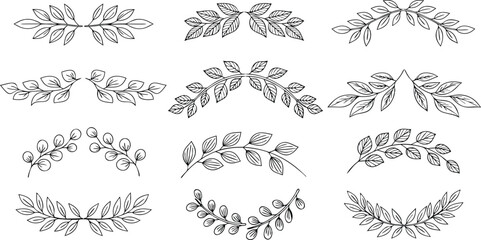 Elegant collection of hand drawn leafy branch designs for decorative embellishments and nature inspired decoration