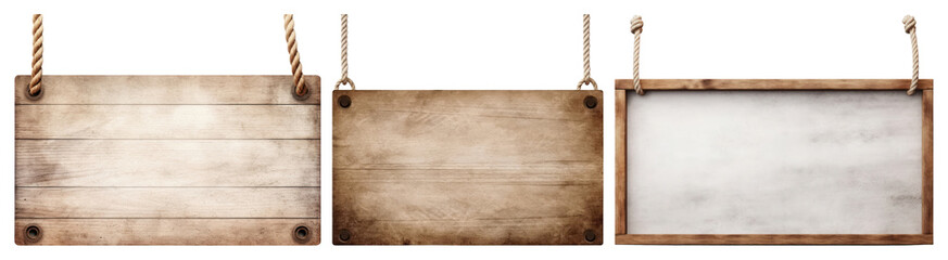 Fototapeta premium PNG Rustic wooden hanging signs, element set on transparent background