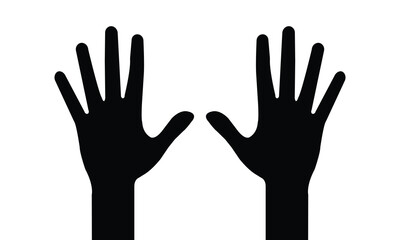 Silhouette of two raised human hands with fingers spread, isolated on a white background. Perfect for educational, healthcare, identity, gesture, or communication-related graphic designs.