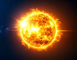 Fiery sun ablaze in space