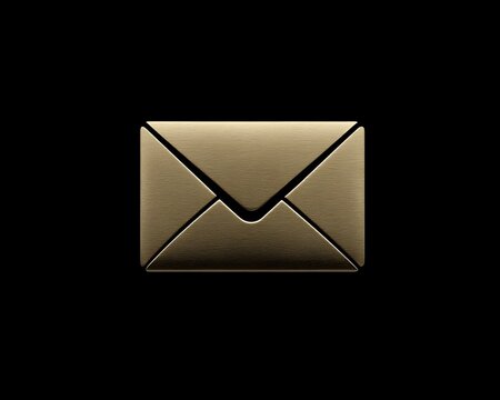 A golden metallic envelope icon against a stark black background