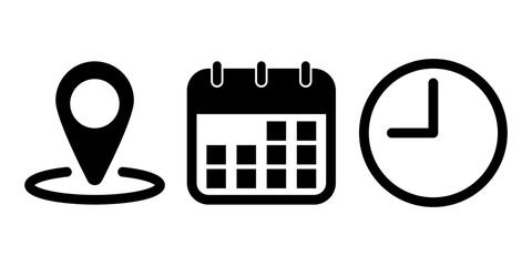 Vector illustration of Date, Time and Address icon set isolated on transparent background