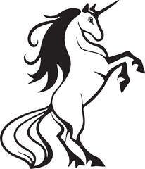 Graceful unicorn silhouette in motion, lifting its front legs, with long flowing mane and tail for a dynamic fantasy effect.