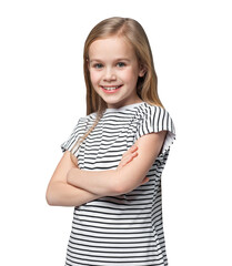 Portrait of cute little girl with folded arms isolated transparent PNG, Funny child with crossed...