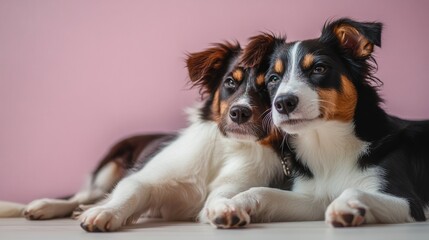 Two Adorable Border Collie Friends Cuddled Together in a Cozy Indoor Setting, Dog Love and Affection