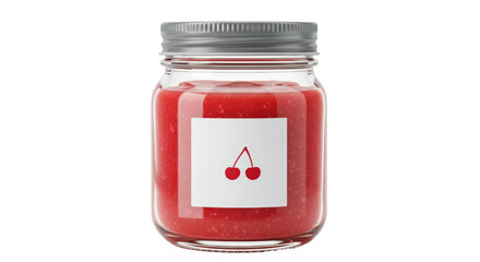 Isolated Jar of Cherry Jam with Label