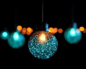 Spherical Decorative Lights Illuminated With Different Colors in Dark