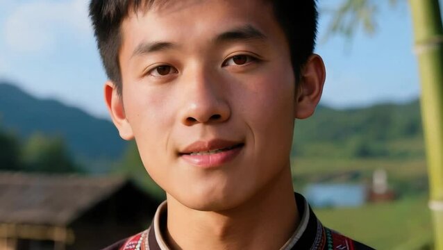  Joven hombre Zhuang con sonrisa amable