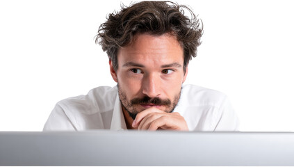 Man during thinking png isolated in 3d transparent using for presentation.