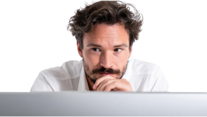 Man during thinking png isolated in 3d transparent using for presentation.