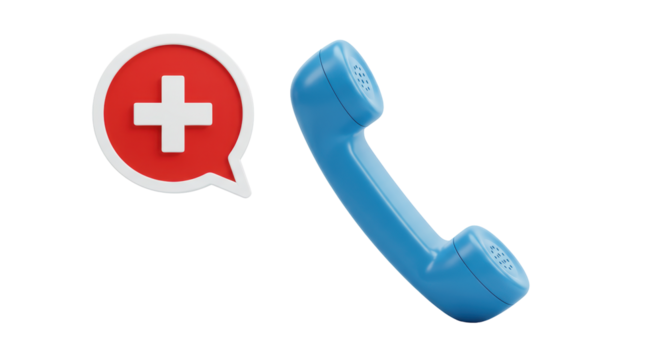 Isolated Blue Telephone Receiver with Red Medical Symbol