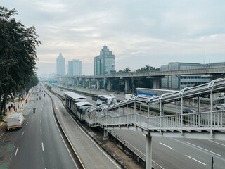 Fototapeta premium Highway or road traffic during weekend in Jakarta, Indonesia.