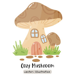 cute fairy mushroom house cartoon vector illustration