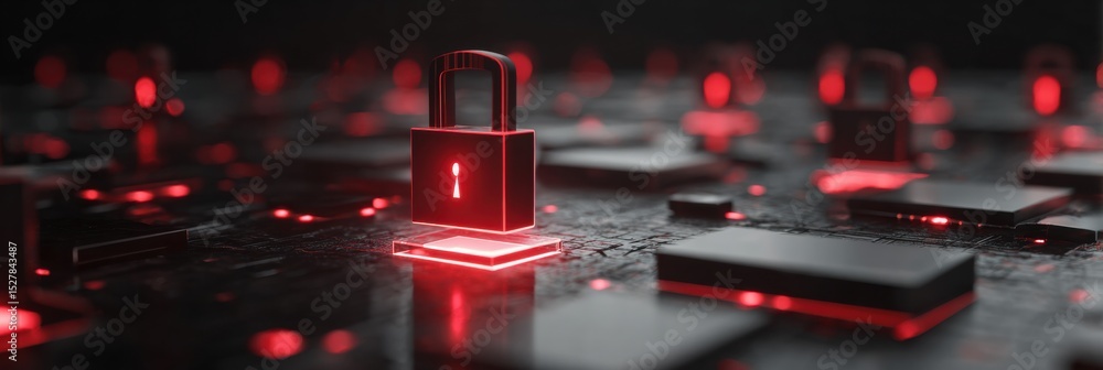 Fototapete Security Layer Effectively Blocking Red Phishing Virus With 3D Animation in a Tech-Inspired Layout