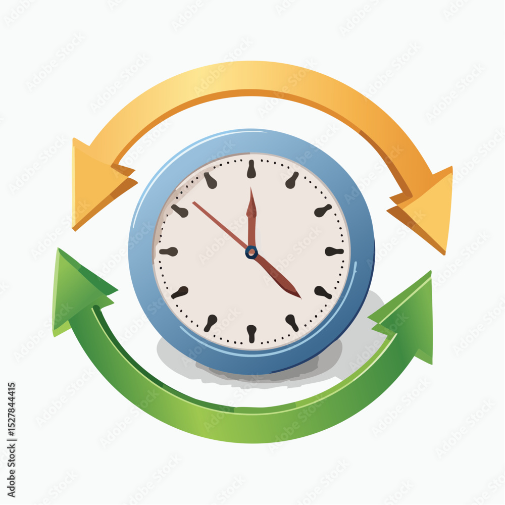 Poster a vector illustration of a clock with arrows around it signifying time and progress